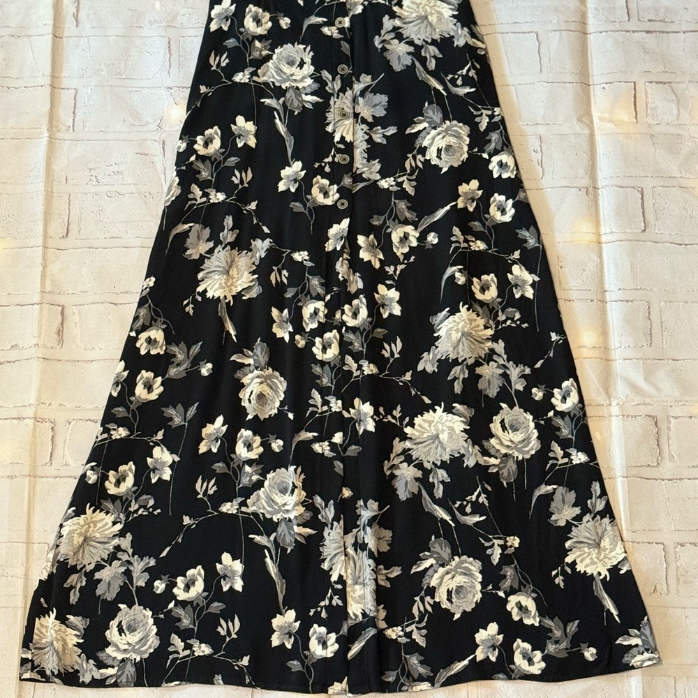 Wild Fable Black Floral Button Front Midi Skirt Size XL